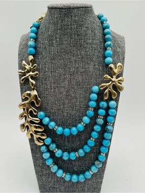 Oscar de la Renta Natural Turquoise statement necklace circa early 2000's